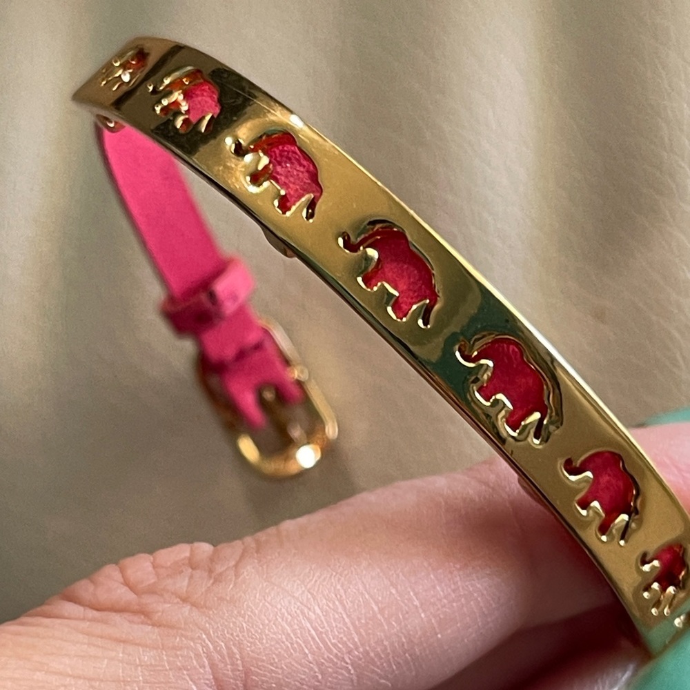 Stella and Dot pink leather elephant strength bracelet